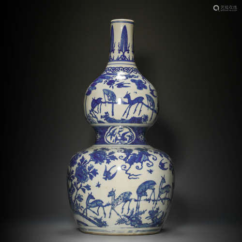 Blue and White Kiln Calabash Vase from Qing