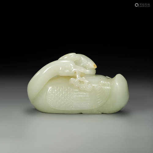 HeTian Jade Ornament in Mandarin Duck form from Qing