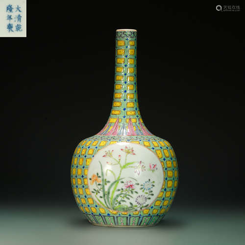 Coloured Enamles Floral Showing Vase from Qing