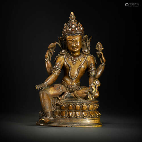 Four Arms Copper Avalokitesvara from Qing