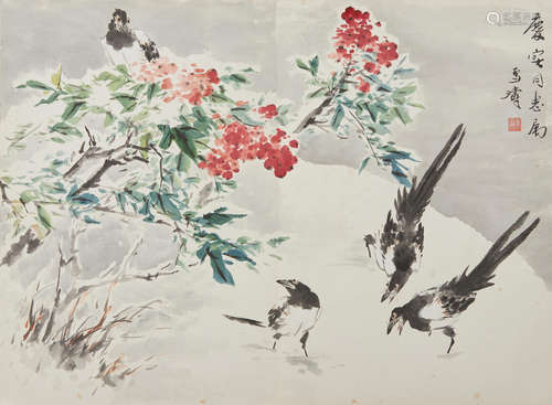 Wang Xuetao(1903-1982)  Four Magpies in Snow