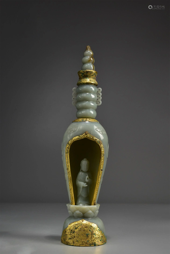 A SILVER GILDING JADE PAGODA