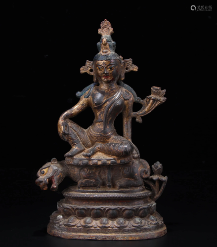 A PAINTED BRONZE FIGURE OF AVALOKITESVARA