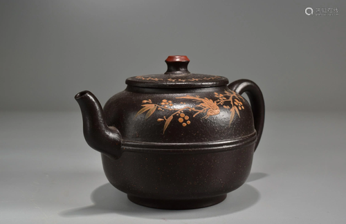 A ZISHA PRUNUS TEAPOT BY GU JINGZHOU