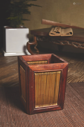 A CARVED BOXWOOD SQUARE BRUSH POT