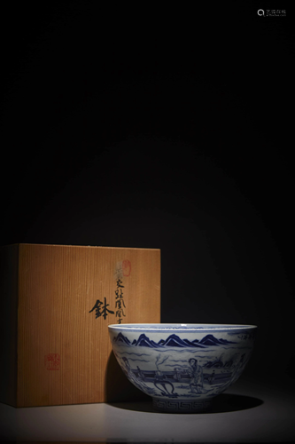 A BLUE AND WHITE FIGURE BOWL