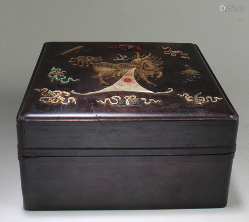 Chinese Hardwood Box with Mother Pearl Inlay