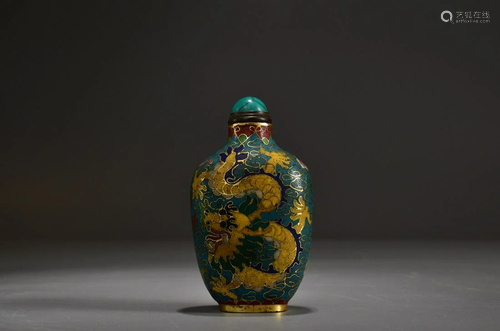 A CLOISONNE ENAMEL DRAGON SNUFF BOTLLE