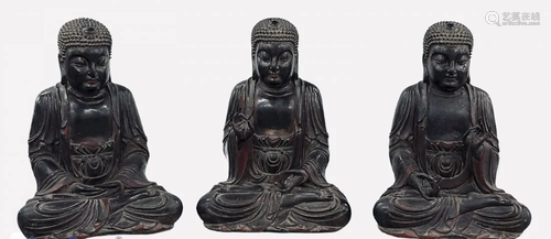 Large Lacquered-Wood Three Treasure Buddhas