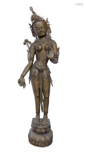 A Bronze Standing Bodhisattva Statue