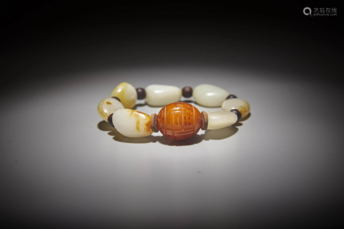 A PIECE OF HETIAN JADE BEADS BRACELET