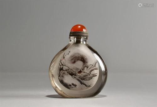 A PAINTED GLASS SQUIRREL SNUFF BOTTLE