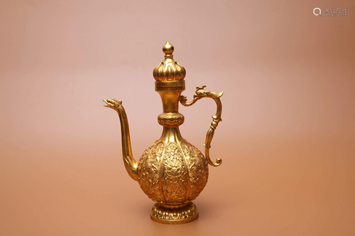 A GILDING BRONZE DRAGON EWER