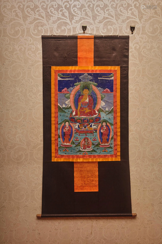 A CHINESE THANGKA OF SHAKYAMUNI