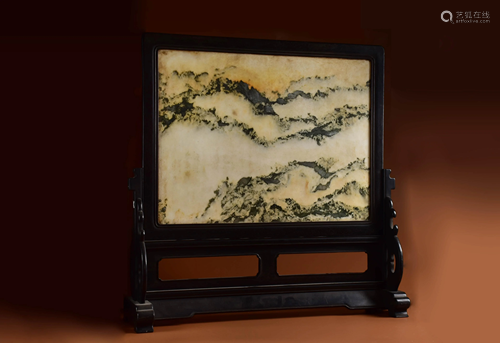 AN INLAID MARBLE STONE TABLE SCREEN