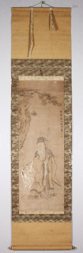 LUO PIN MARK, CHINESE FU LUSHOU PAINTING PAPER SCROLL