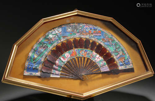 French 19th century hand-painted folding fan