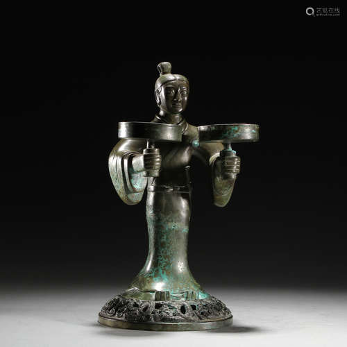 Ancient bronze figure oil lamp