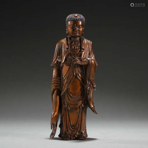 Qing Dynasty wooden lacquer gold Buddha statue