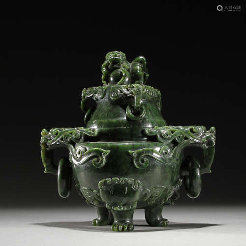 Hetian jasper two-ear incense burner from Qing Dynasty