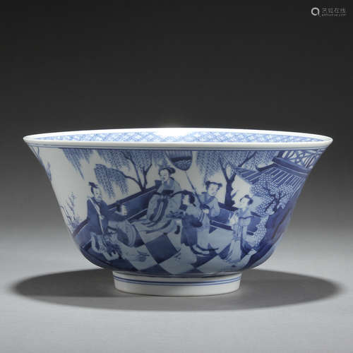 Qing Dynasty blue and white figure bowl