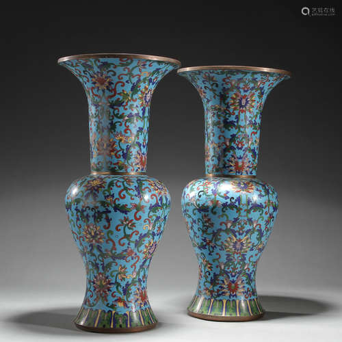 A pair of cloisonne flowers,19th century