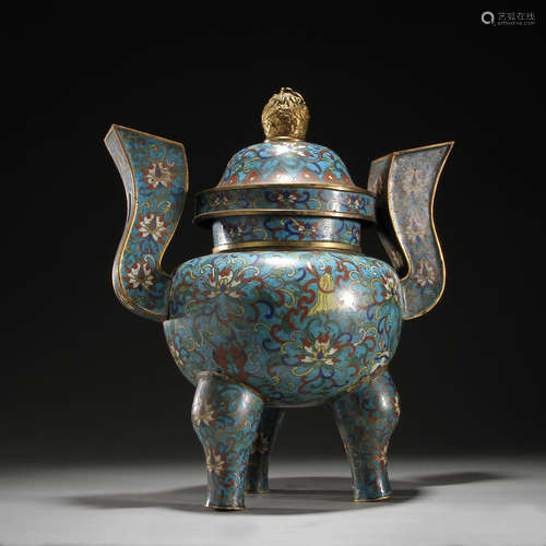 Cloisonne censer with two ears and three feet, Qing Dynasty