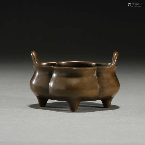 Bronze two-aural censer, Qing Dynasty