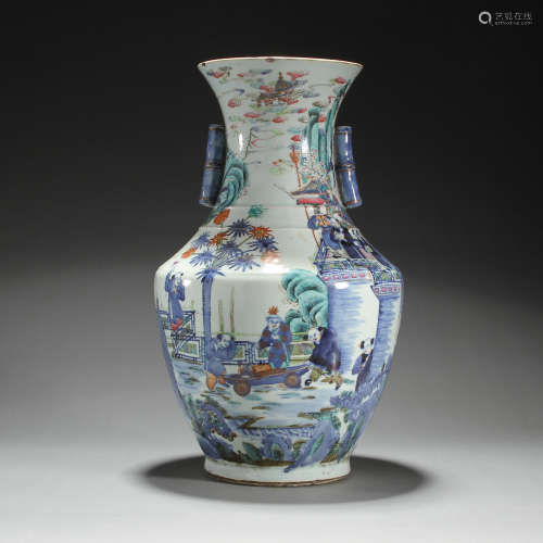 Qing dynasty blue and white figure goblet
