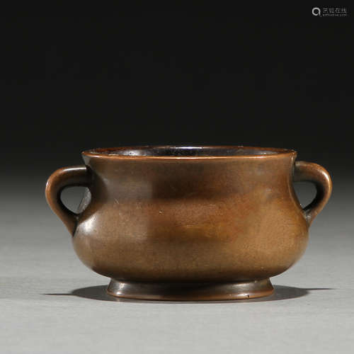 Bronze two ear censer,  Qing Dynasty