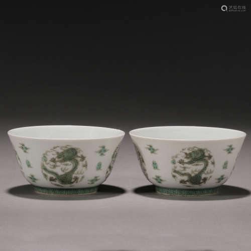 Qing Dynasty, green dragon pattern cup