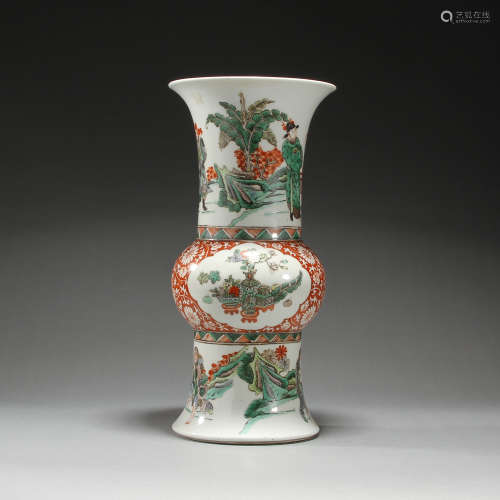 Qing dynasty pastel glazed figure flower sacrificial vessel