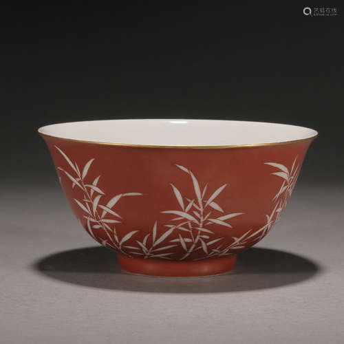 Qing Dynasty, cinnabar red white bamboo pattern