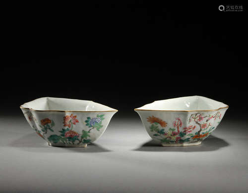 A pair of enamel daffodil bowl, Qing dynasty