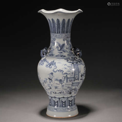 Ancient blue and white flower vase