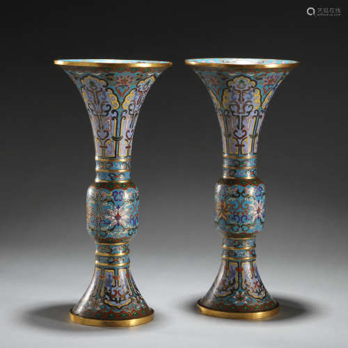 A pair of cloisonne flowers, Qing Dynasty