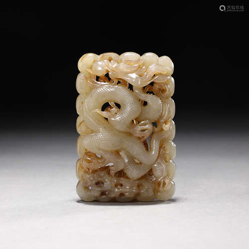 Ancient Hetian white jade dragon plate