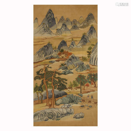 Qing Dynasty carved landscape curtain