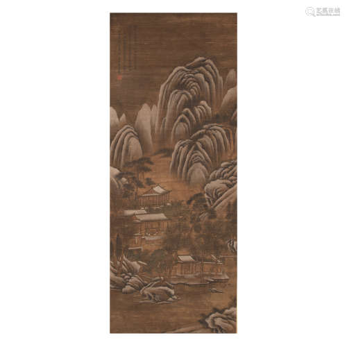 Silk scroll Wang Cui: Landscape pavilions