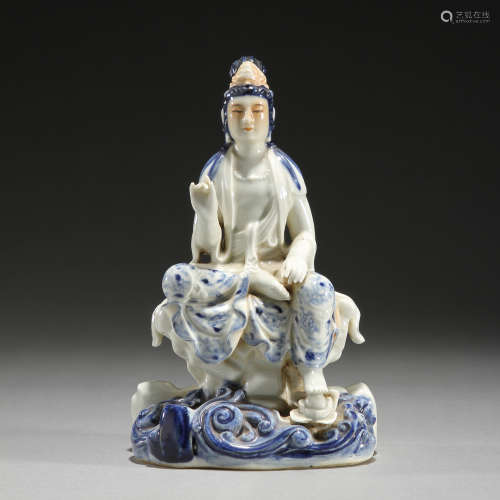 Blue and white Guanyin statue, Qing Dynasty