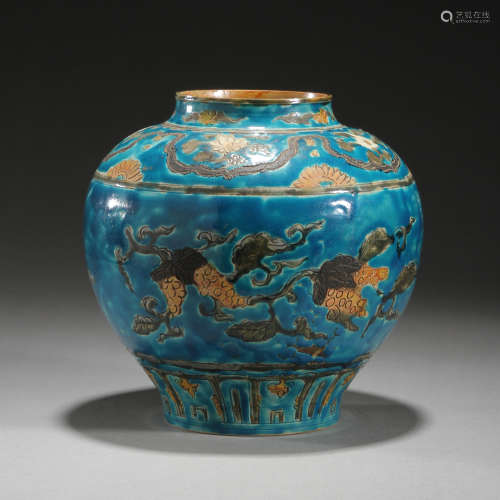 Ancient tricolored flower pot