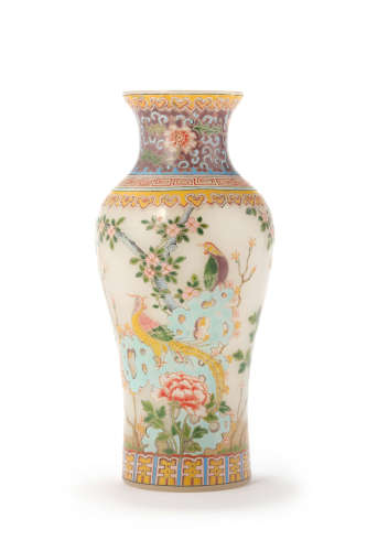 PAINTED FLOWER AND BIRD VASE