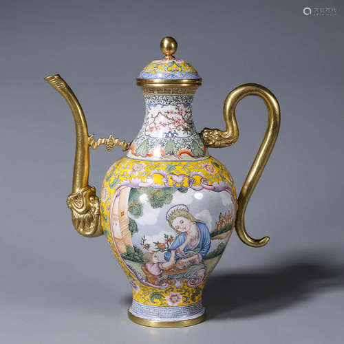 CHINESE BRONZE ENAMEL WINE PITCHER