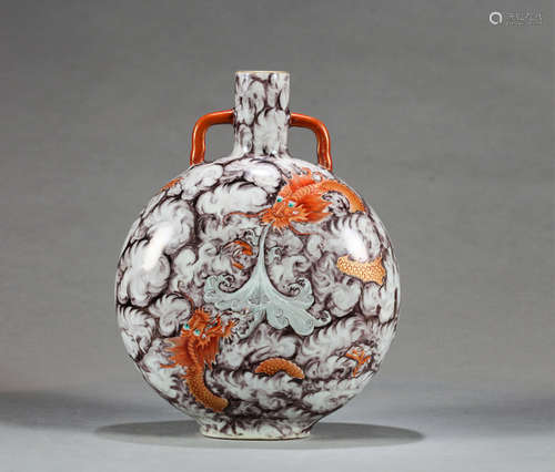 AN IRON RED GLAZE AND GILT-DECORATED DRAGON MOON F