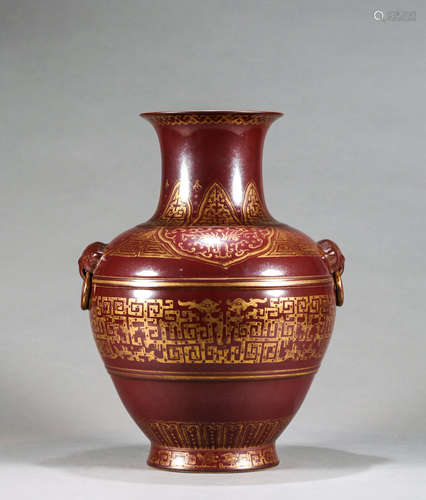 A SACRIFICIAL RED GLAZE AND GILT-DECORATED KUILONG