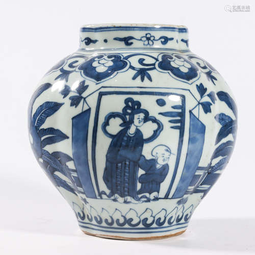 A BLUE AND WHITE ‘FIGURE’ JAR