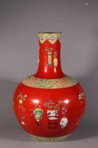 CHINESE FAMILLE ROSE BOTTLE VASE, MARKED