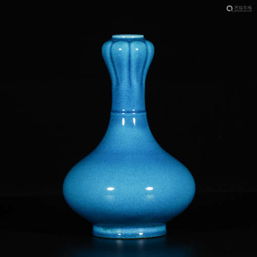 CHINESE PEACOCK BLUE GLAZED PORCELAIN VASE, MARKED