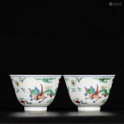 CHINESE DOUCAI PORCELAIN CUP, PAIR