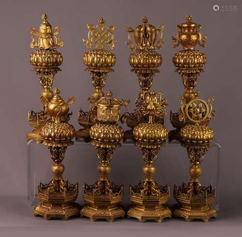 CHINESE GILT BRONZE ORNAMENT OF 8 TREASURES